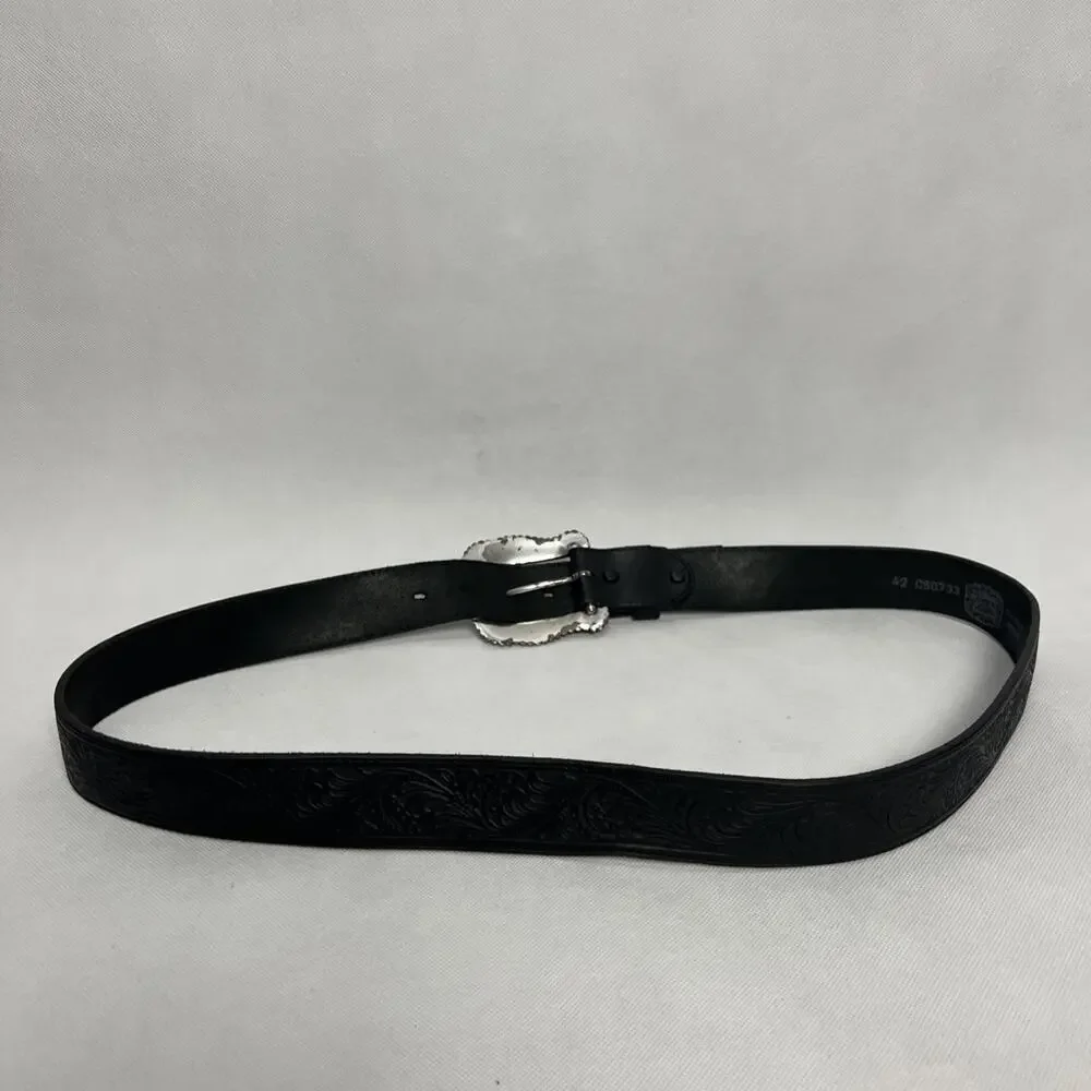 Tony Lama Layla Floral Full Grain Leather Black Belt Size 42 Made in USA C50733